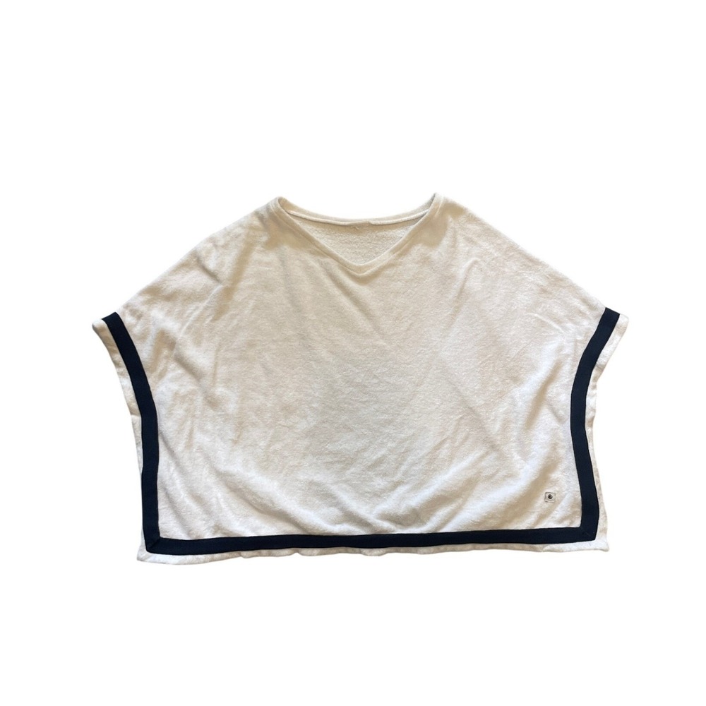 Petit Bateau White Terry Cloth Poncho Top Navy Trim V-Neck French Designer XS
